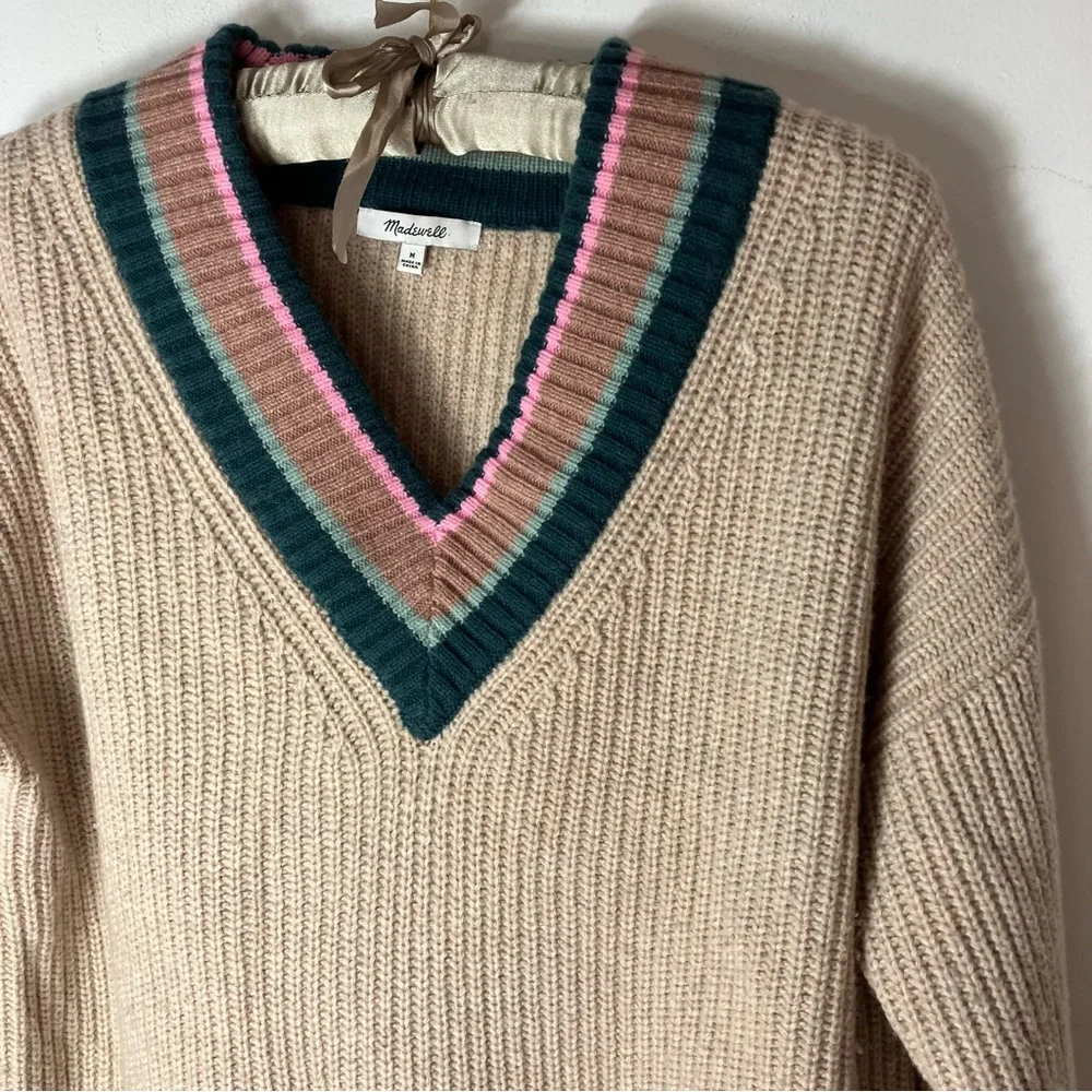 Madewell Tipped Forrest V-Neck Oversized Wool-Blend Sweater Medium - Picture 4 of 9